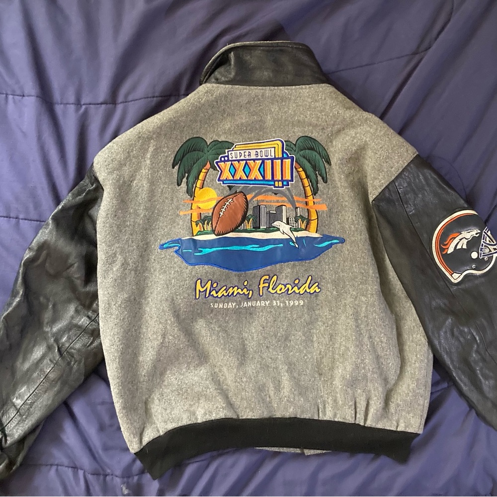 Jeff Hamilton Super Bowl 33 Leather & Wool Coat